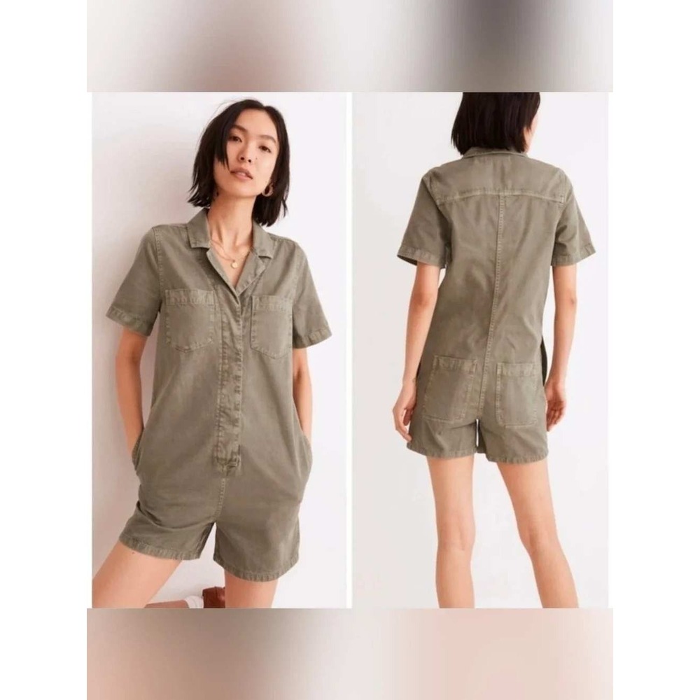 Madewell Garment-Dyed Relaxed Coverall Romper NF875 Size Medium Utility Safari